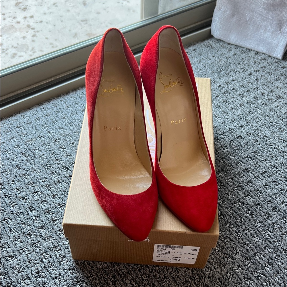 Christian Louboutin Eloise 100 Veau Velours Red Heels size 36